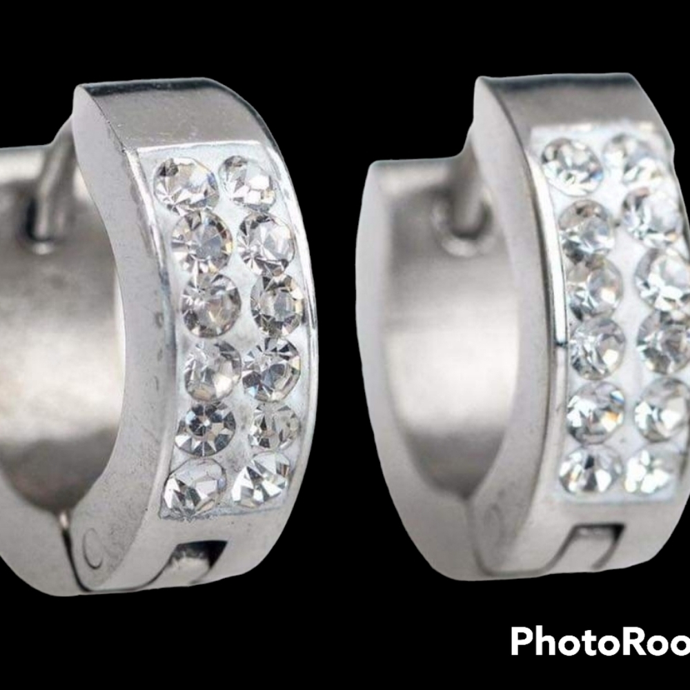 Stainless Steel Hugger Style Channel Set CZ Earrings